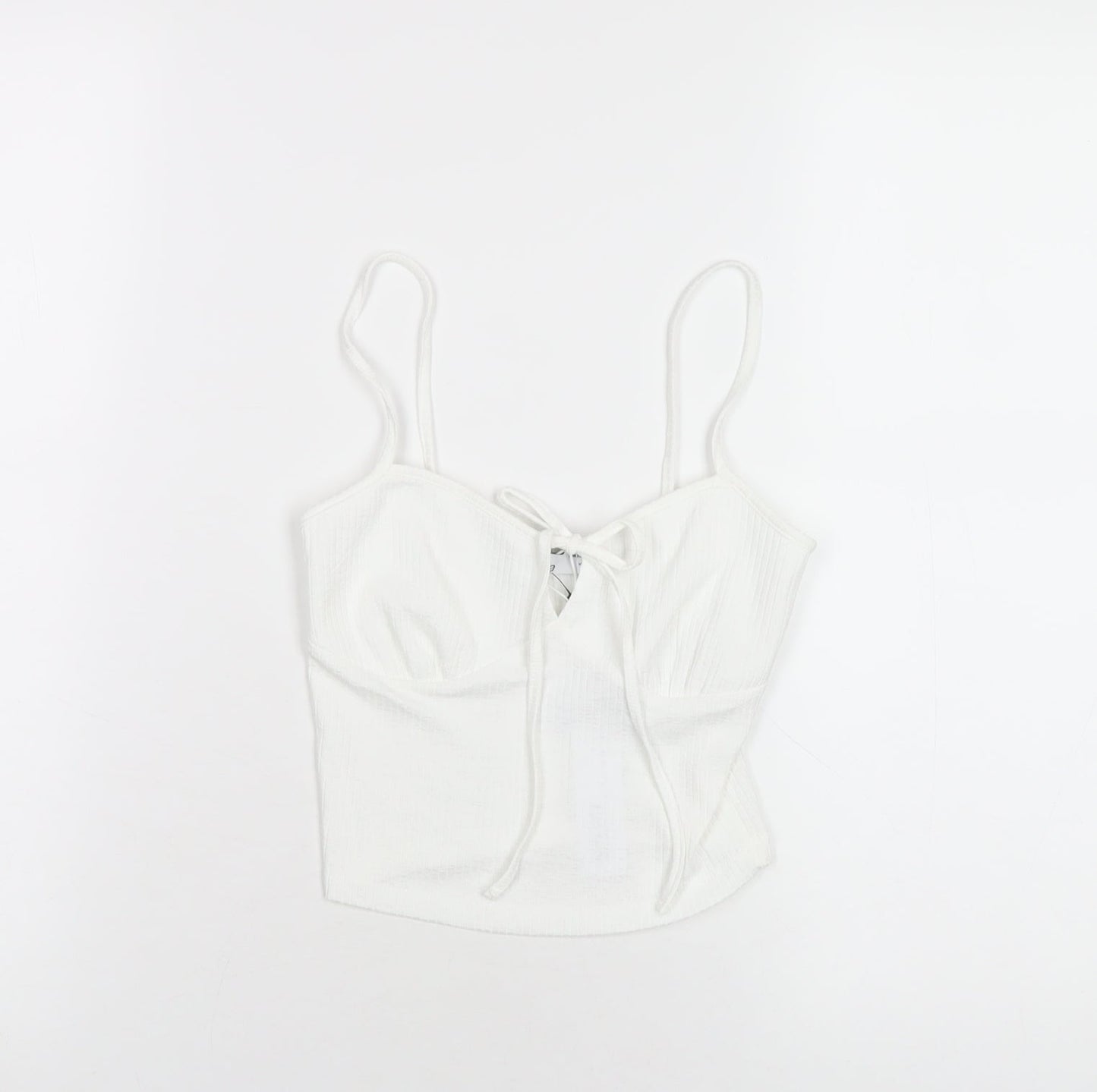 Bershka Womens White Polyester Camisole T-Shirt Size XS V-Neck