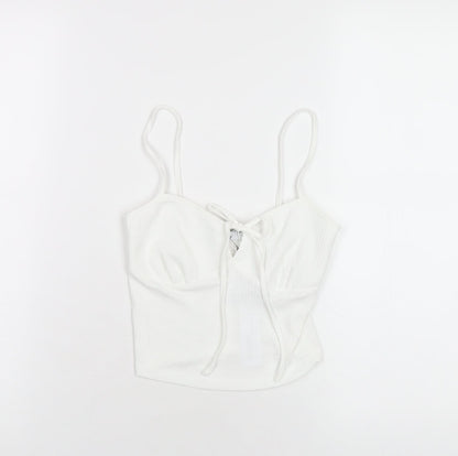 Bershka Womens White Polyester Camisole T-Shirt Size XS V-Neck