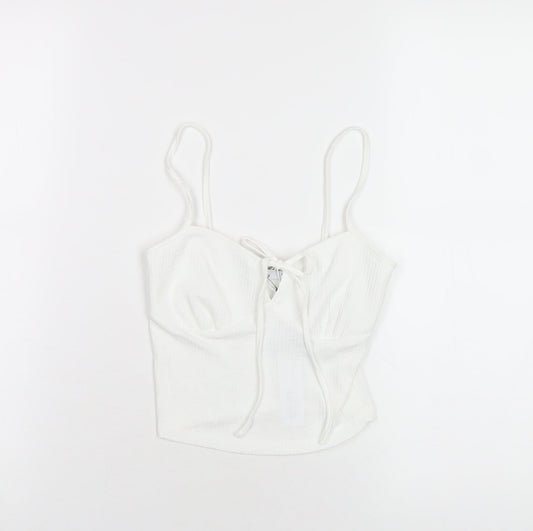Bershka Womens White Polyester Camisole T-Shirt Size XS V-Neck