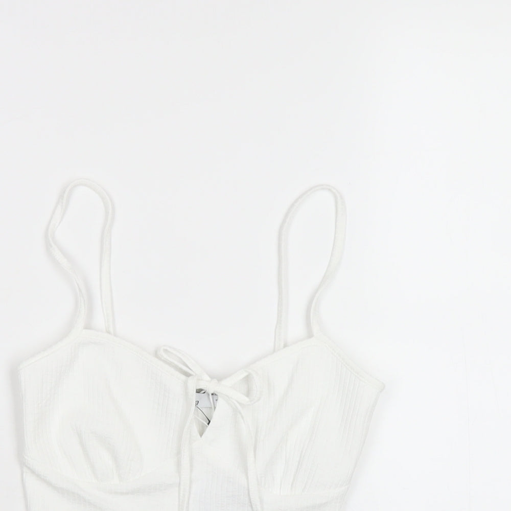 Bershka Womens White Polyester Camisole T-Shirt Size XS V-Neck