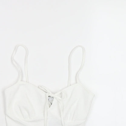 Bershka Womens White Polyester Camisole T-Shirt Size XS V-Neck