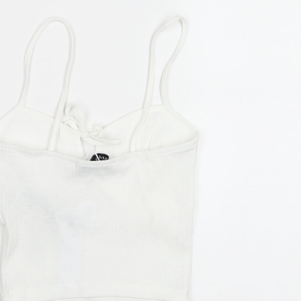 Bershka Womens White Polyester Camisole T-Shirt Size XS V-Neck