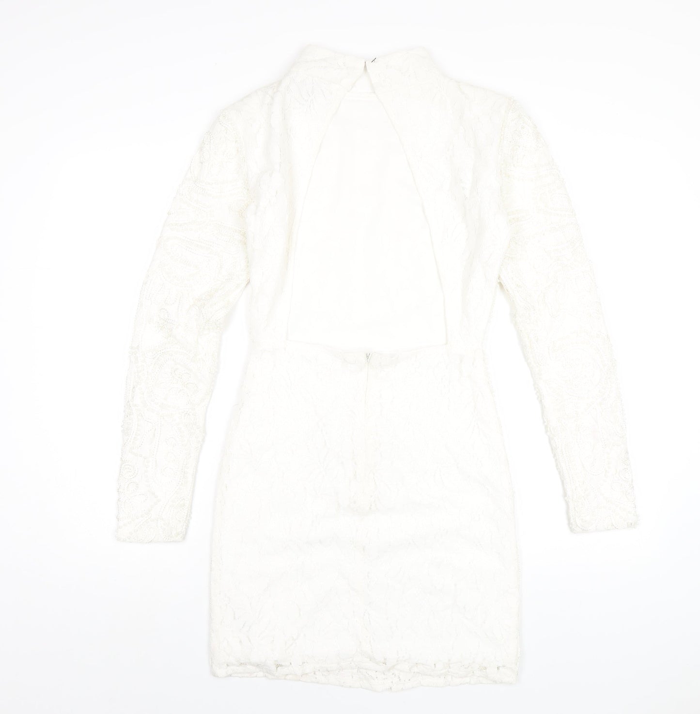 PRETTYLITTLETHING Womens White Cotton Bodycon Size 8 Mock Neck Zip