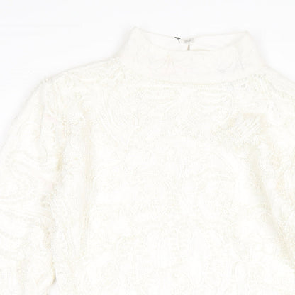 PRETTYLITTLETHING Womens White Cotton Bodycon Size 8 Mock Neck Zip