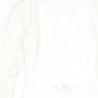 PRETTYLITTLETHING Womens White Cotton Bodycon Size 8 Mock Neck Zip