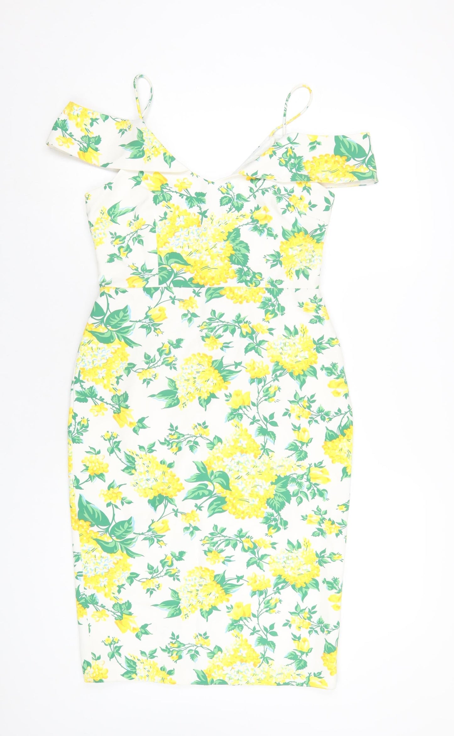 Oasis Womens Multicoloured Floral Polyester Bodycon Size 10 V-Neck Zip