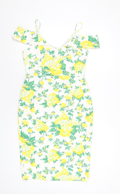 Oasis Womens Multicoloured Floral Polyester Bodycon Size 10 V-Neck Zip