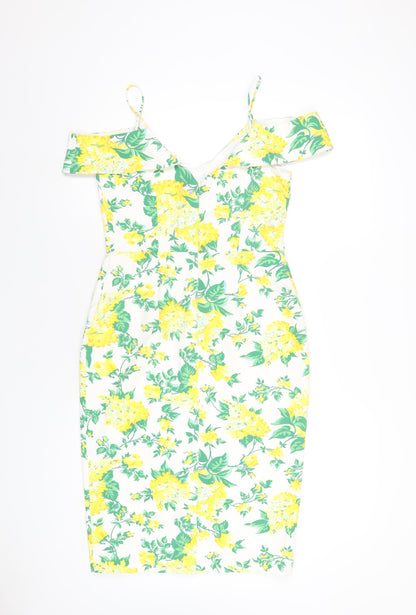 Oasis Womens Multicoloured Floral Polyester Bodycon Size 10 V-Neck Zip