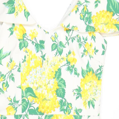 Oasis Womens Multicoloured Floral Polyester Bodycon Size 10 V-Neck Zip