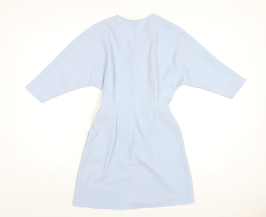 Topshop Womens Blue Polyester Wrap Dress Size 8 V-Neck Tie