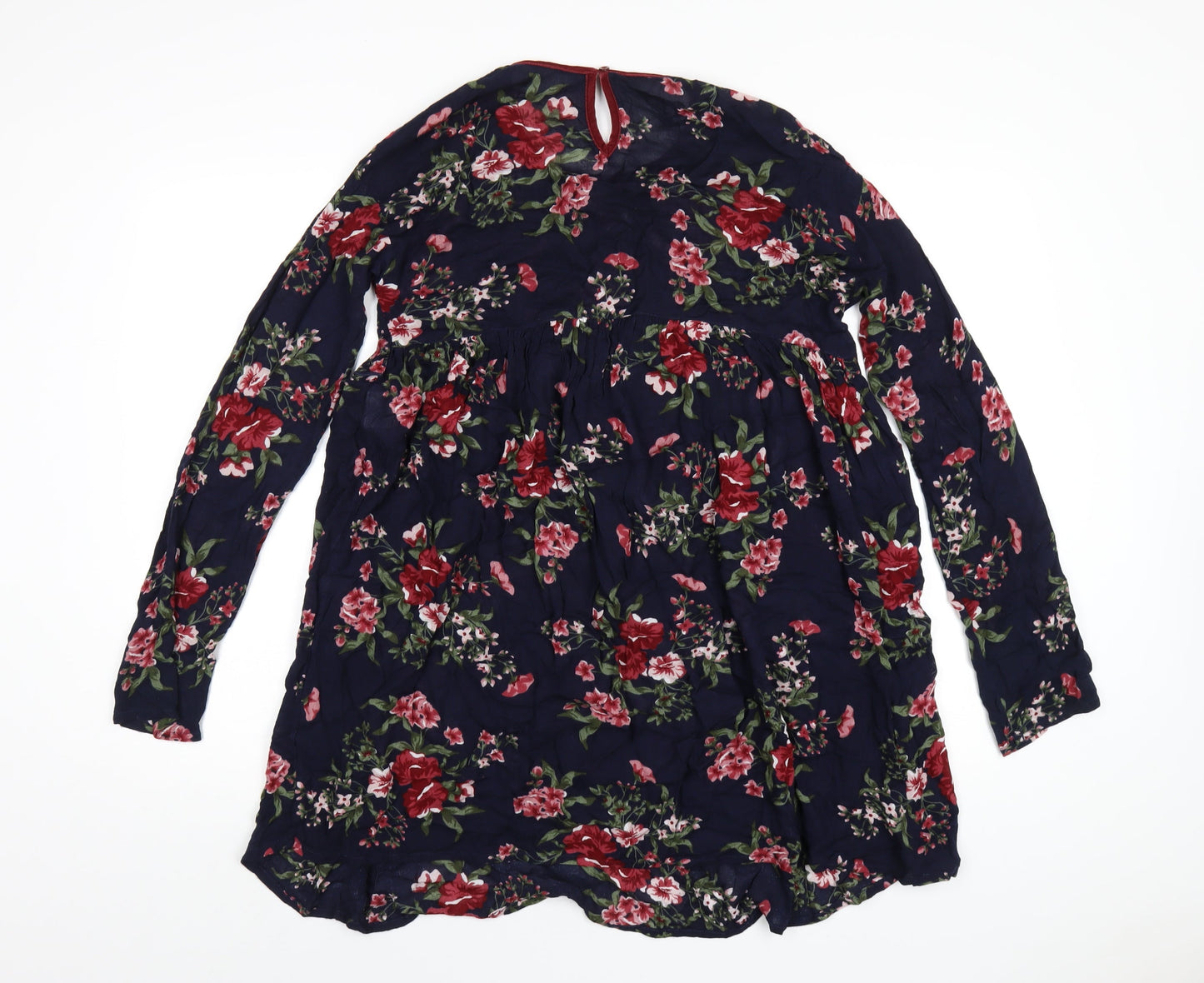 Sisley Girls Blue Floral Viscose A-Line Size 11-12 Years Round Neck Button