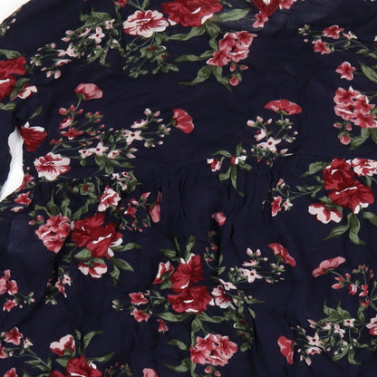 Sisley Girls Blue Floral Viscose A-Line Size 11-12 Years Round Neck Button