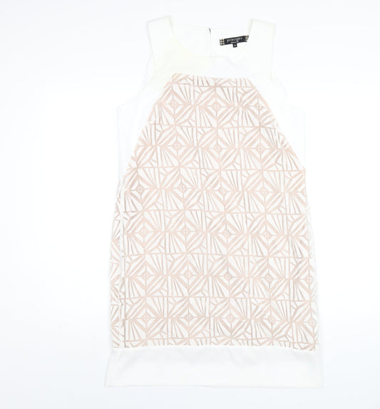 Principles Womens White Geometric Polyester A-Line Size 12 Round Neck Button