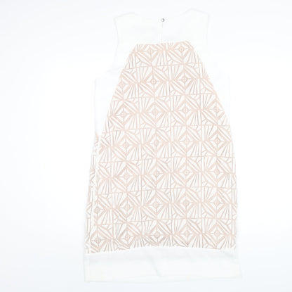 Principles Womens White Geometric Polyester A-Line Size 12 Round Neck Button