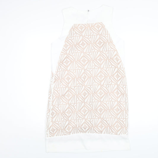 Principles Womens White Geometric Polyester A-Line Size 12 Round Neck Button