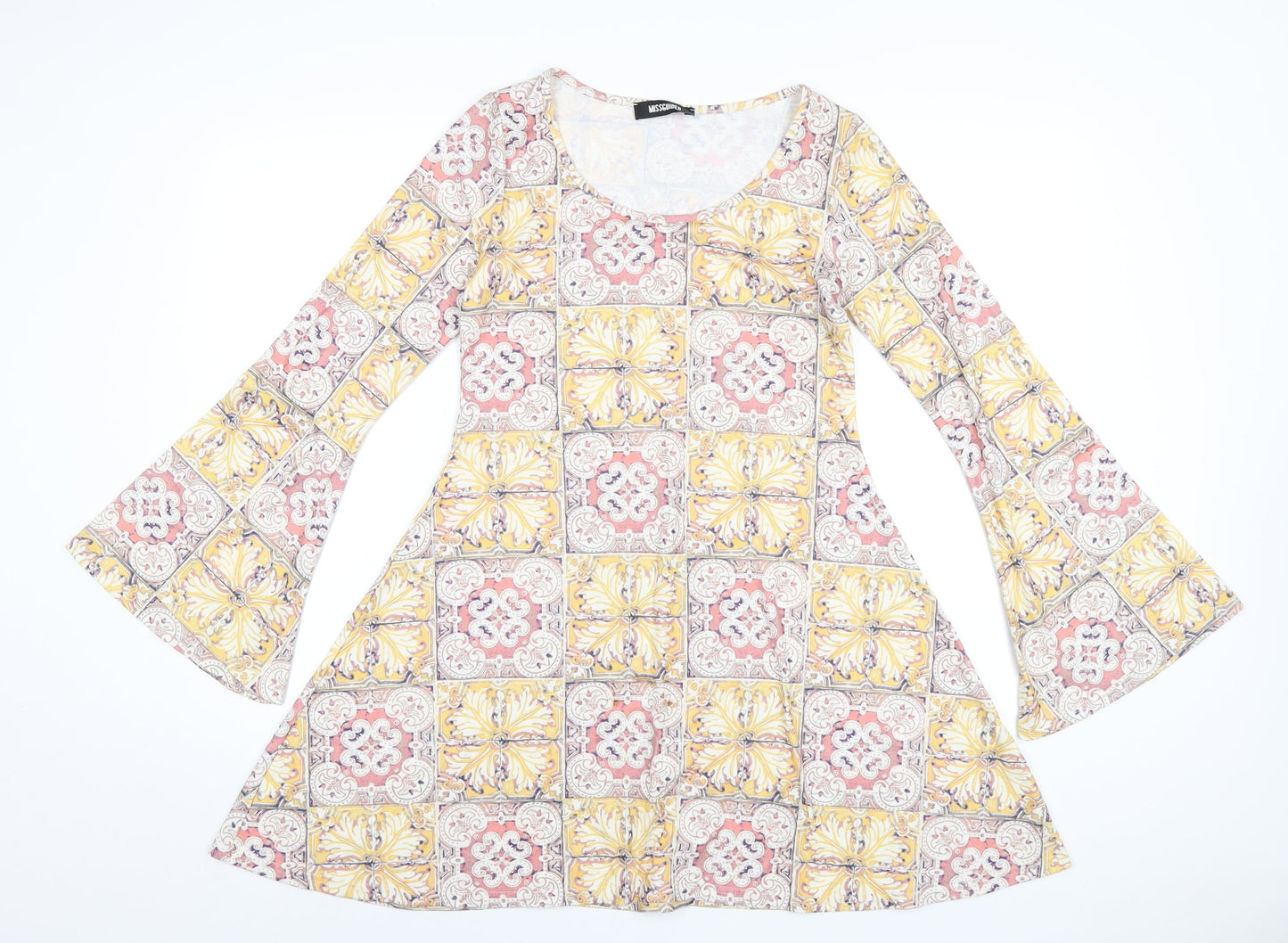 Missguided Womens Multicoloured Geometric Viscose A-Line Size 6 Round Neck Pullover