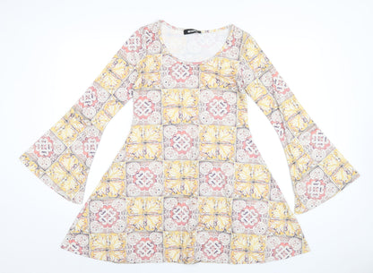 Missguided Womens Multicoloured Geometric Viscose A-Line Size 6 Round Neck Pullover