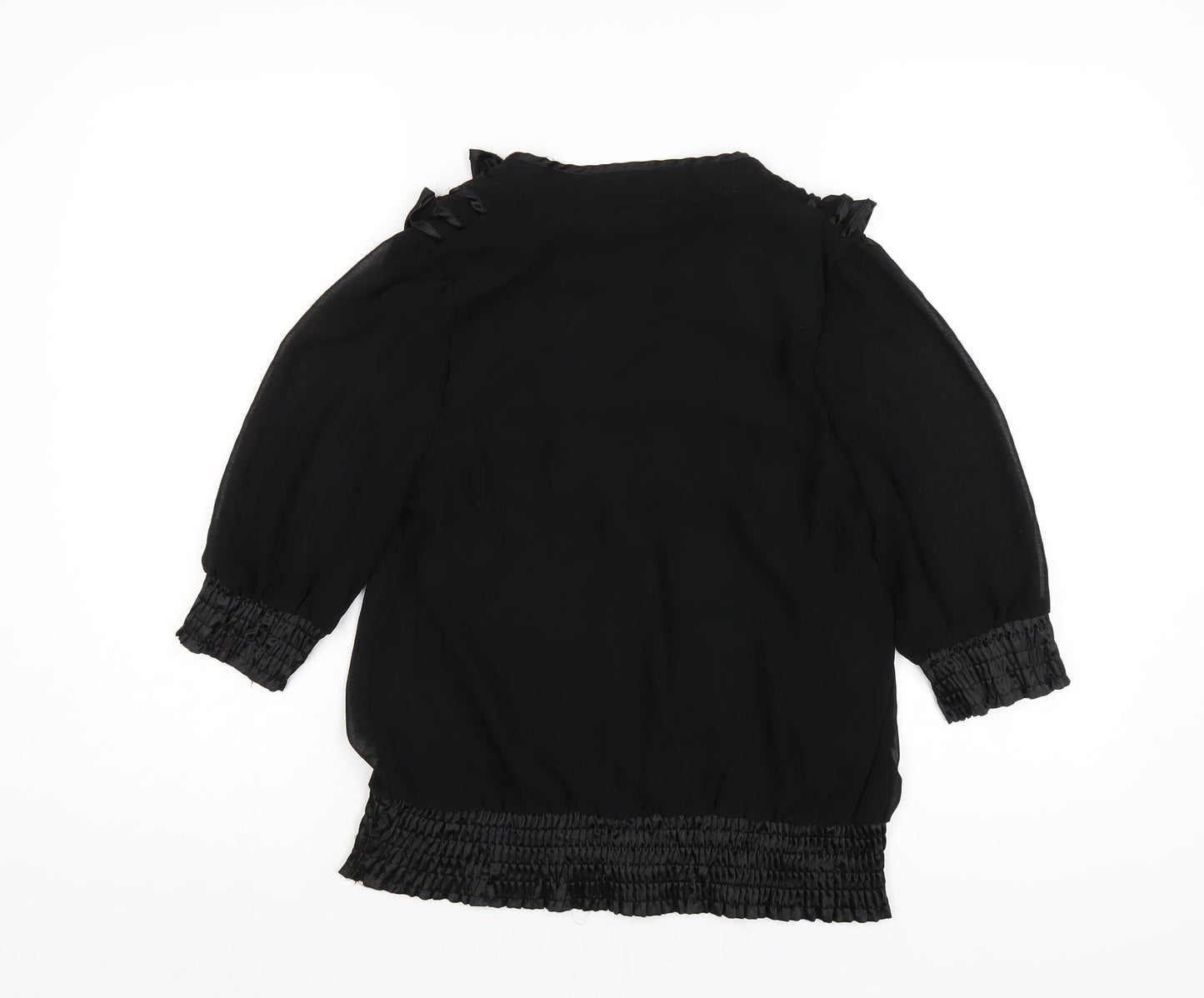 Quiz Womens Black Polyester Basic Blouse Size 8 V-Neck