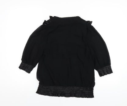 Quiz Womens Black Polyester Basic Blouse Size 8 V-Neck