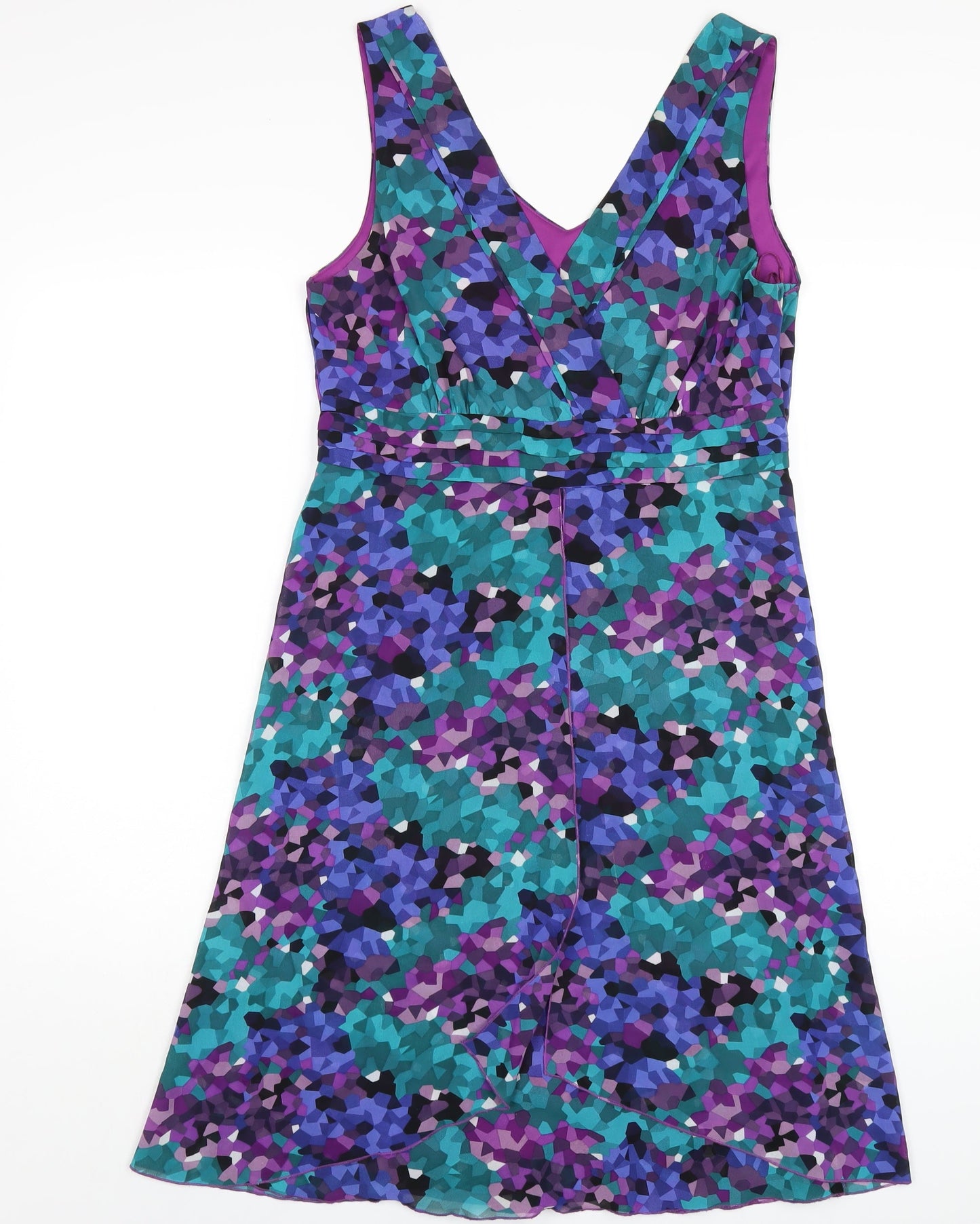 Debenhams Womens Multicoloured Geometric Polyester A-Line Size 14 V-Neck Zip