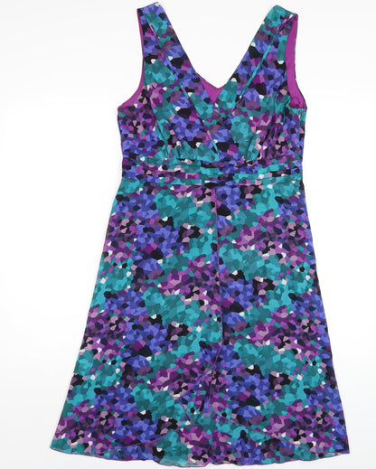 Debenhams Womens Multicoloured Geometric Polyester A-Line Size 14 V-Neck Zip