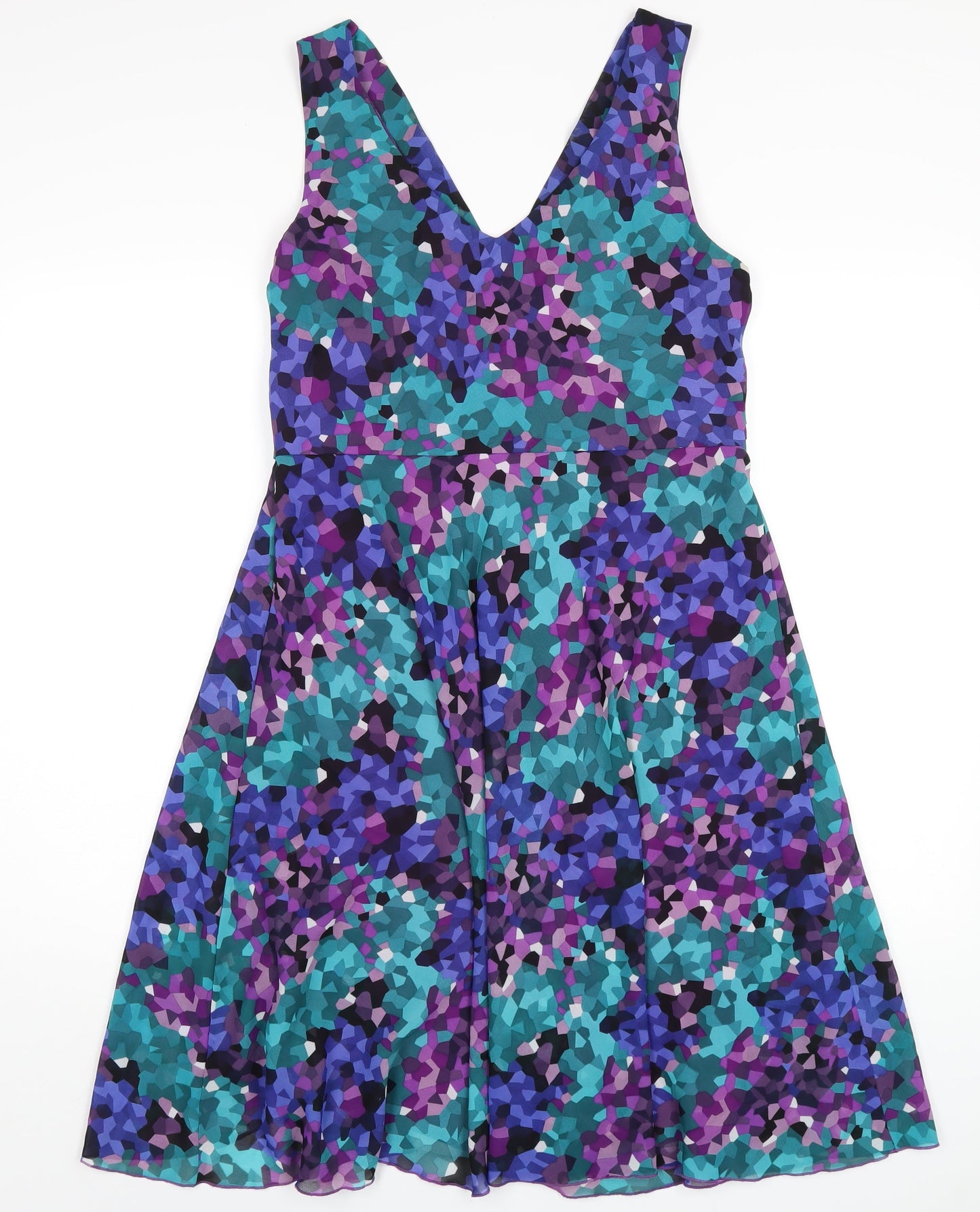 Debenhams Womens Multicoloured Geometric Polyester A-Line Size 14 V-Neck Zip