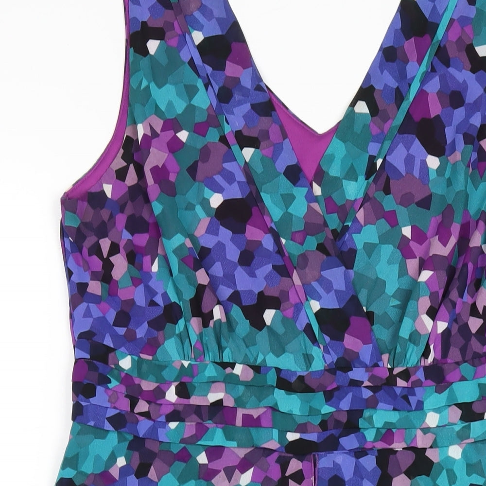 Debenhams Womens Multicoloured Geometric Polyester A-Line Size 14 V-Neck Zip