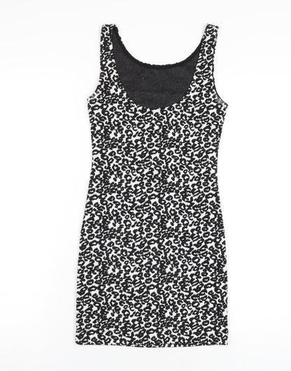 H&M Womens Black Geometric Polyester Bodycon Size 4 Scoop Neck Pullover