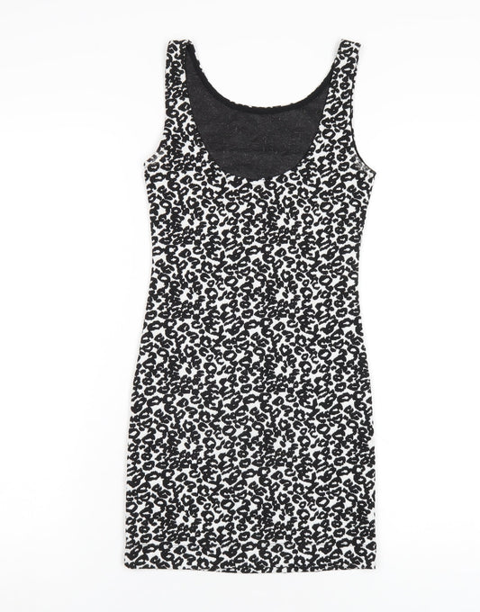 H&M Womens Black Geometric Polyester Bodycon Size 4 Scoop Neck Pullover