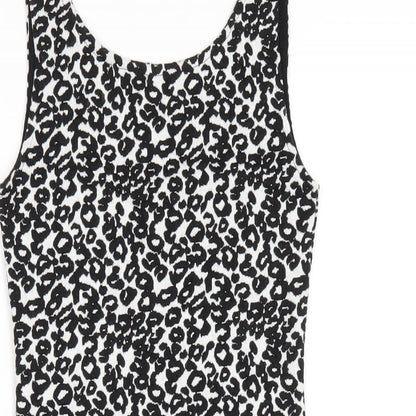 H&M Womens Black Geometric Polyester Bodycon Size 4 Scoop Neck Pullover