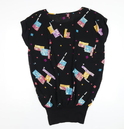 Evans Womens Black Geometric Polyester Basic T-Shirt Size 16 Round Neck