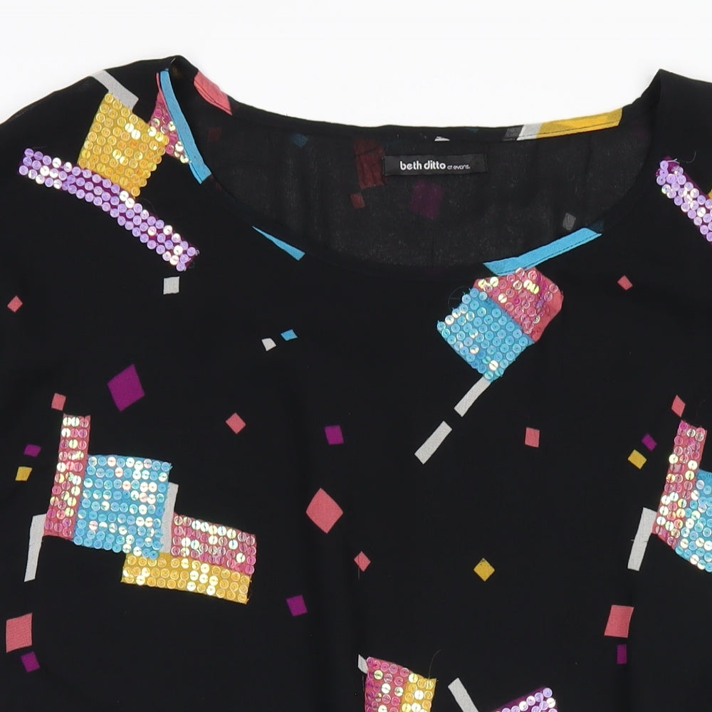 Evans Womens Black Geometric Polyester Basic T-Shirt Size 16 Round Neck