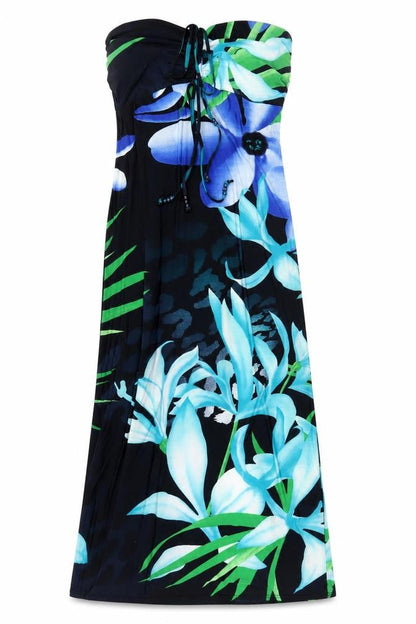 Kaleidoscope Womens Blue Floral Polyester A-Line Size 10 Square Neck Pullover