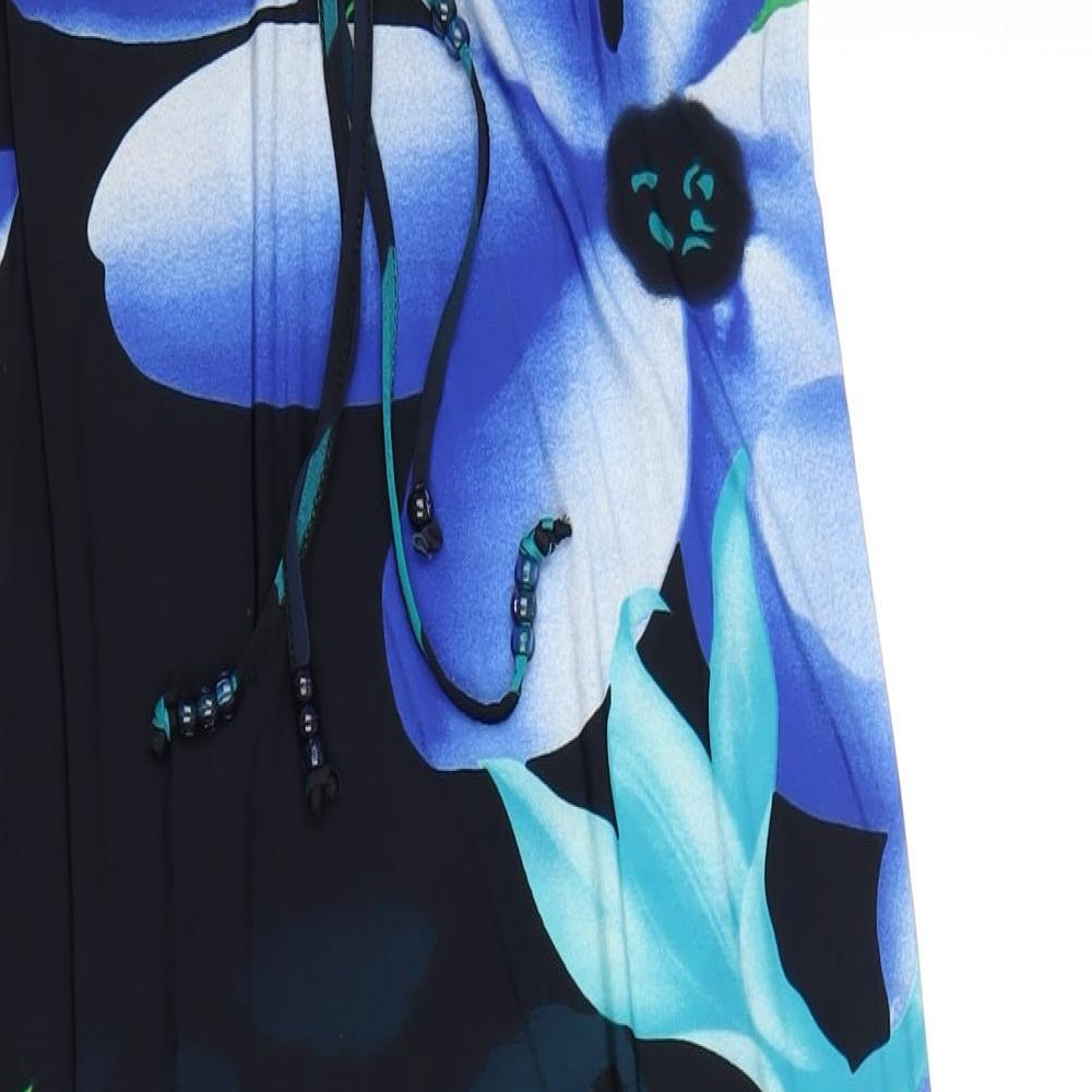 Kaleidoscope Womens Blue Floral Polyester A-Line Size 10 Square Neck Pullover