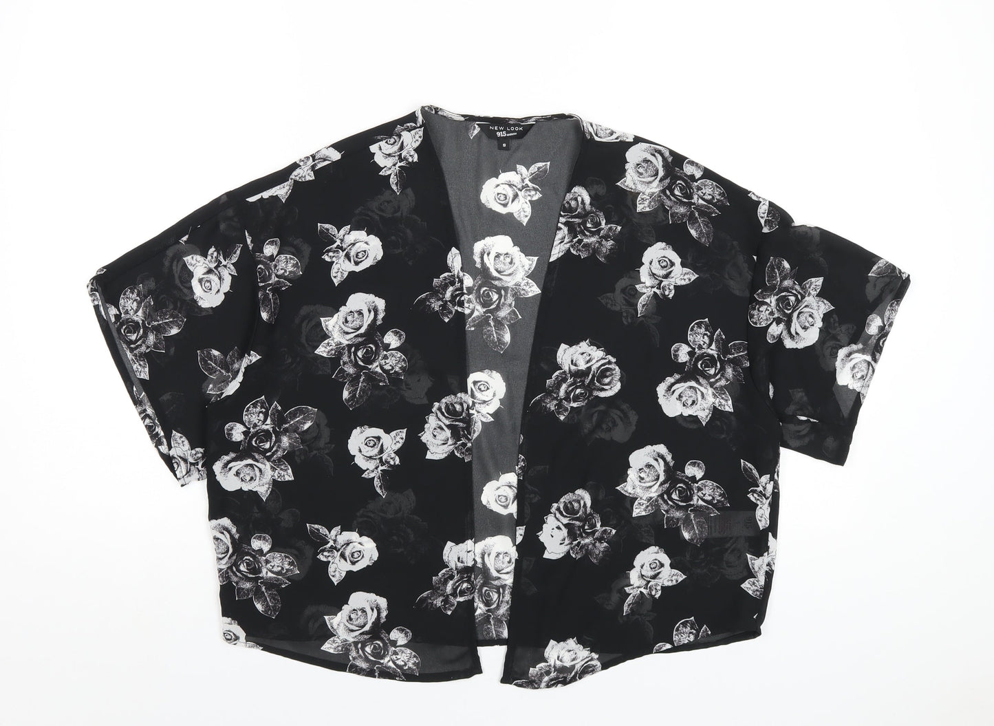 New Look Girls Black Floral Polyester Kimono Blouse Size S V-Neck