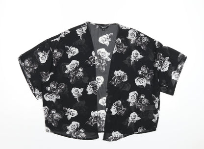 New Look Girls Black Floral Polyester Kimono Blouse Size S V-Neck