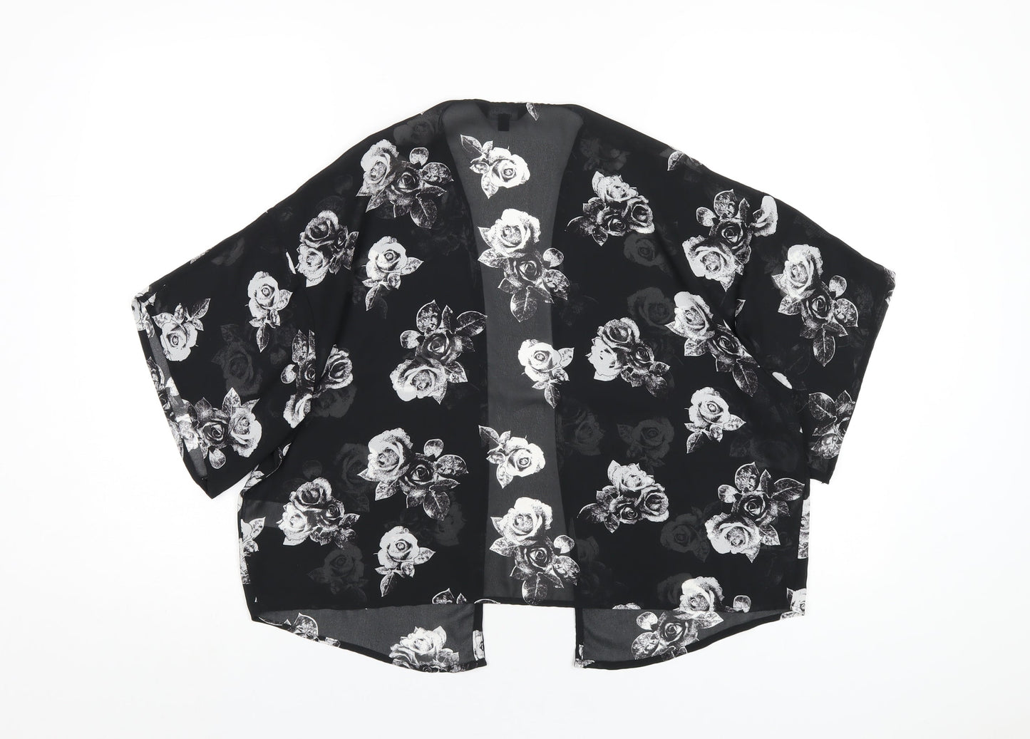 New Look Girls Black Floral Polyester Kimono Blouse Size S V-Neck