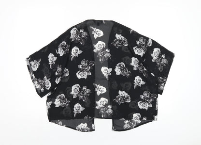 New Look Girls Black Floral Polyester Kimono Blouse Size S V-Neck