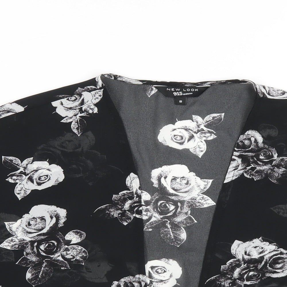 New Look Girls Black Floral Polyester Kimono Blouse Size S V-Neck
