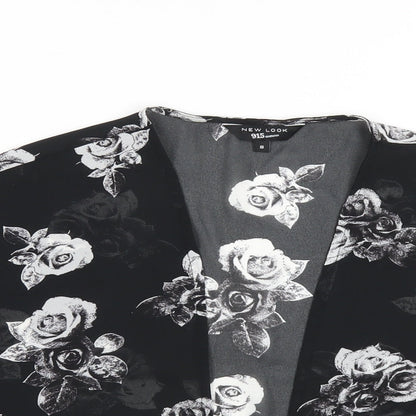 New Look Girls Black Floral Polyester Kimono Blouse Size S V-Neck