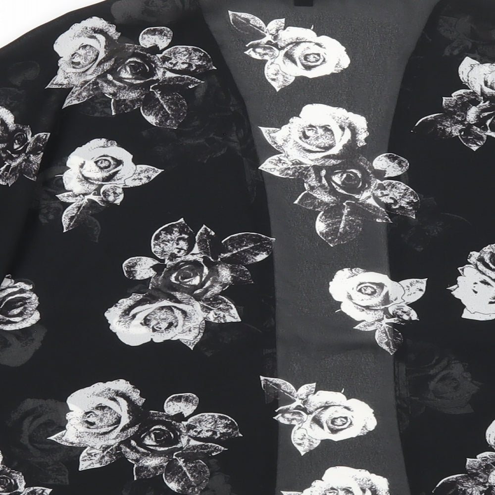 New Look Girls Black Floral Polyester Kimono Blouse Size S V-Neck
