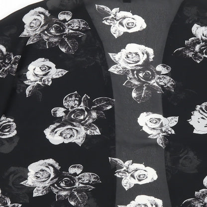 New Look Girls Black Floral Polyester Kimono Blouse Size S V-Neck
