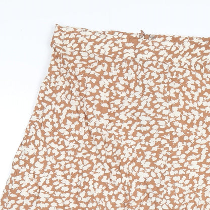 Mango Womens Brown Geometric Viscose A-Line Skirt Size M Zip