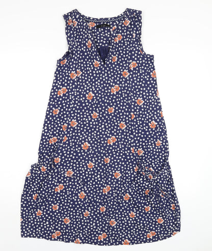 NEXT Womens Blue Geometric Cotton A-Line Size 8 V-Neck Pullover