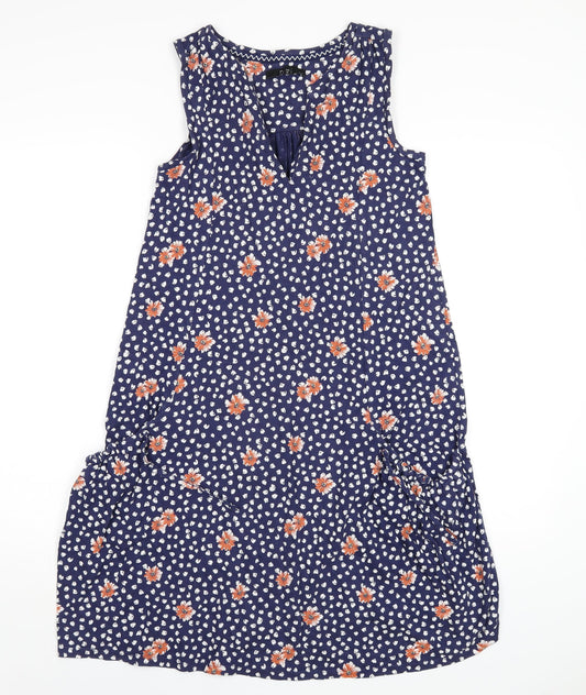 NEXT Womens Blue Geometric Cotton A-Line Size 8 V-Neck Pullover