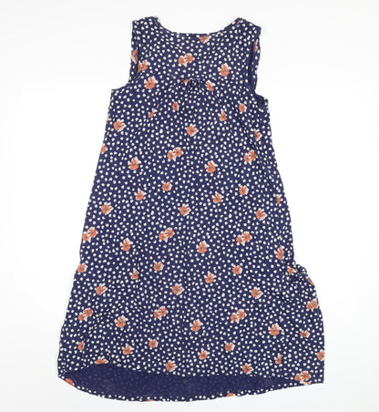 NEXT Womens Blue Geometric Cotton A-Line Size 8 V-Neck Pullover