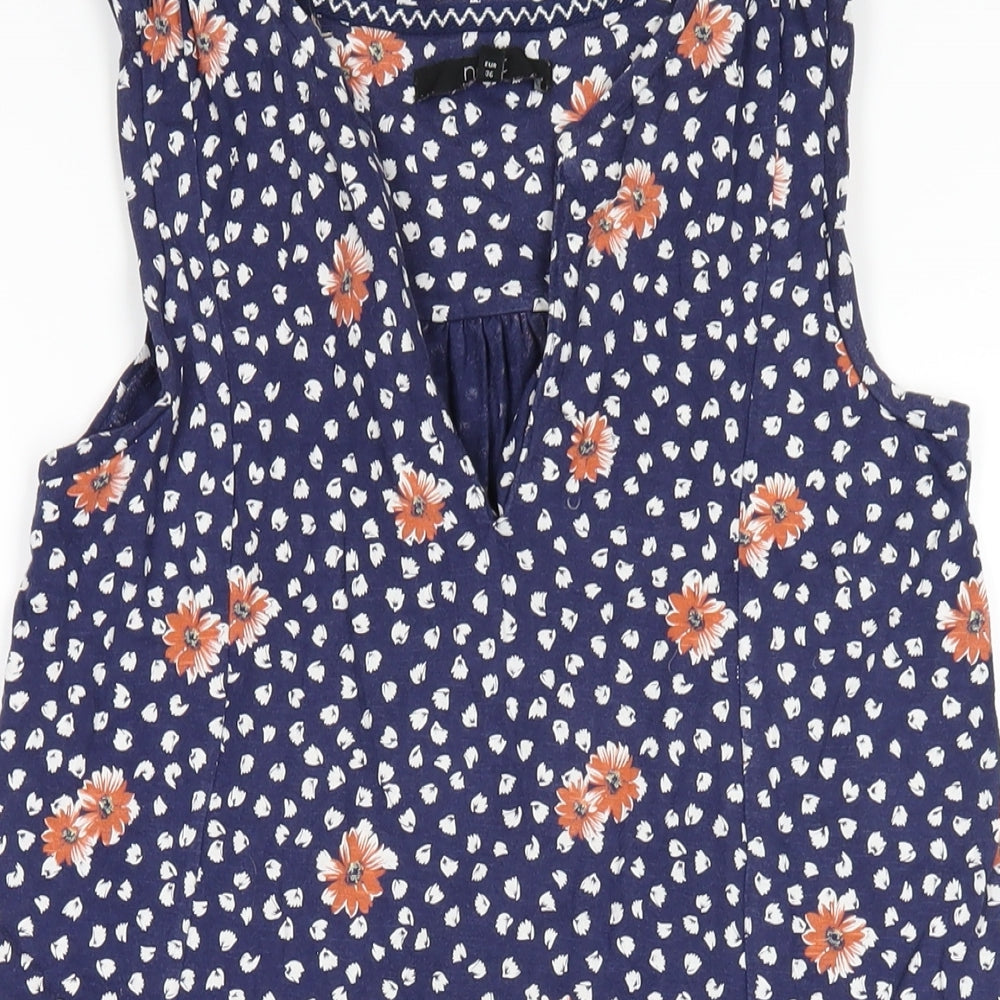 NEXT Womens Blue Geometric Cotton A-Line Size 8 V-Neck Pullover