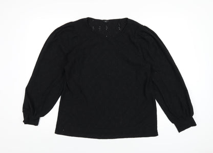 M&Co Womens Black Polyester Basic T-Shirt Size 16 Round Neck