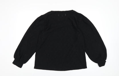 M&Co Womens Black Polyester Basic T-Shirt Size 16 Round Neck