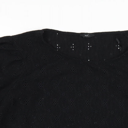 M&Co Womens Black Polyester Basic T-Shirt Size 16 Round Neck